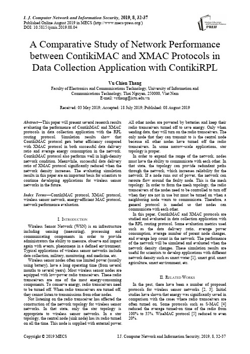 Contikimac 和 XMAC 协议在 ContikiRPL 数据采集应用中网络性能的比较研究(IJCNIS-V11-N8-4)