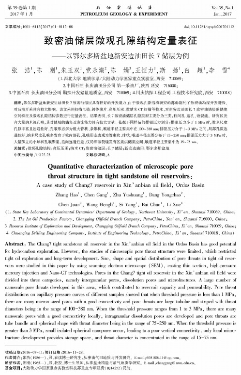 致密油储层微观孔隙结构定量表征——以鄂尔多斯盆地新安边油田长