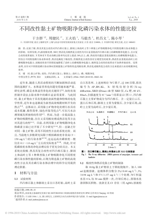 不同改性黏土矿物吸附净化磷污染水体的性能比较