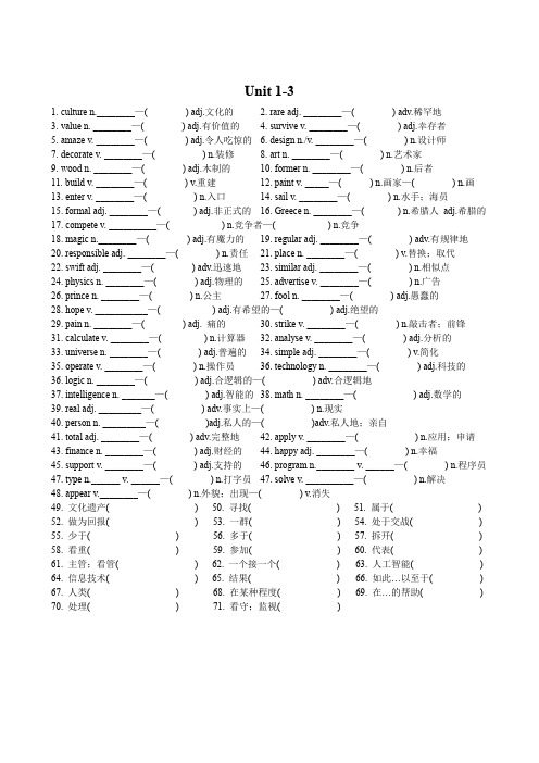 高中英语人教版必修二Book 2 unit 1- unit 3 1-3单元词性变化词汇短语整理