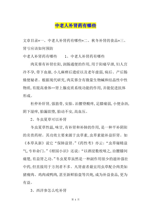 中老人补肾药有哪些