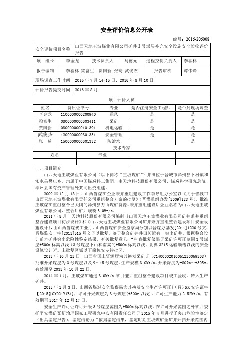 安全评价信息公开表