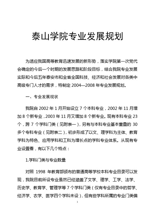 泰山学院专业发展规划