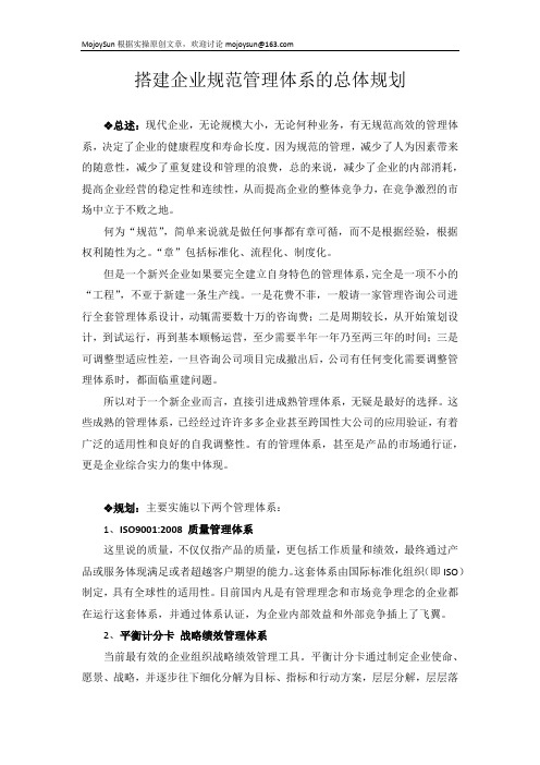 搭建企业规范管理体系的总体规划