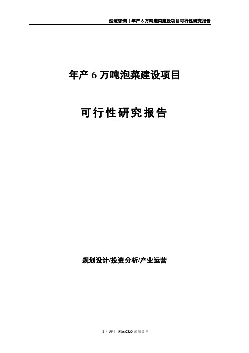 年产6万吨泡菜建设项目可行性研究报告