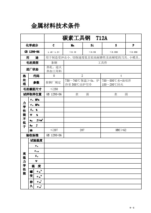 碳素工具钢  T12A材料技术要求
