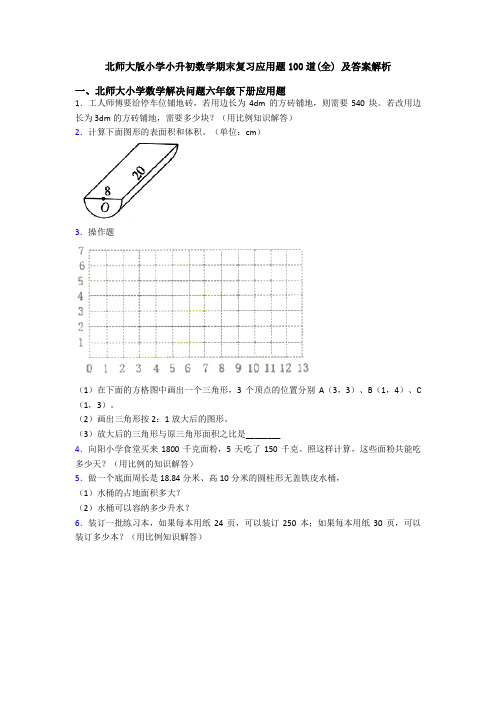 北师大版小学小升初数学期末复习应用题100道(全) 及答案解析