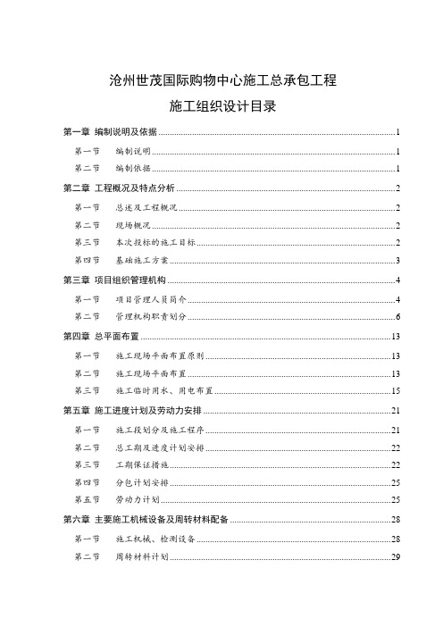 国际购物中心施工总承包工程施工组织设计