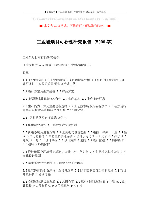 【精编范文】工业硅项目可行性研究报告 (5000字)-范文模板 (19页)