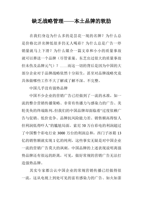 缺乏战略管理——本土品牌的软肋