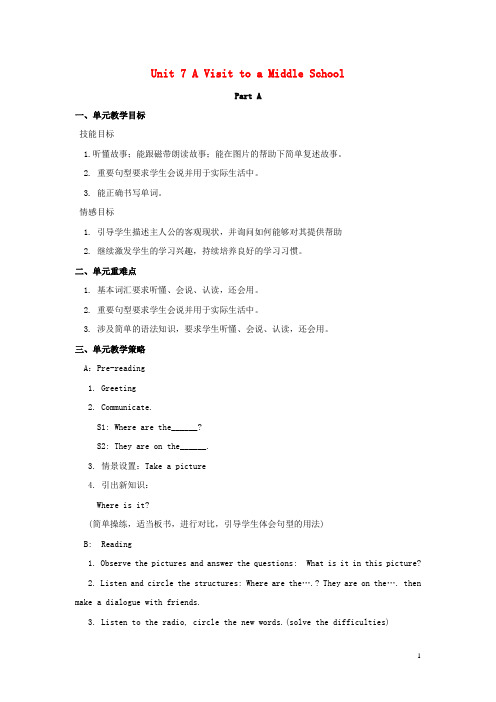 平阳县某小学六年级英语下册Unit7AVisittoaMiddleSchoolPartA教案1闽教