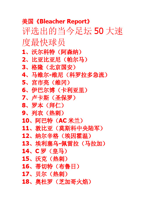 实况足球2013大师联赛可以网罗的精兵强将——当今足坛50匹“快马”