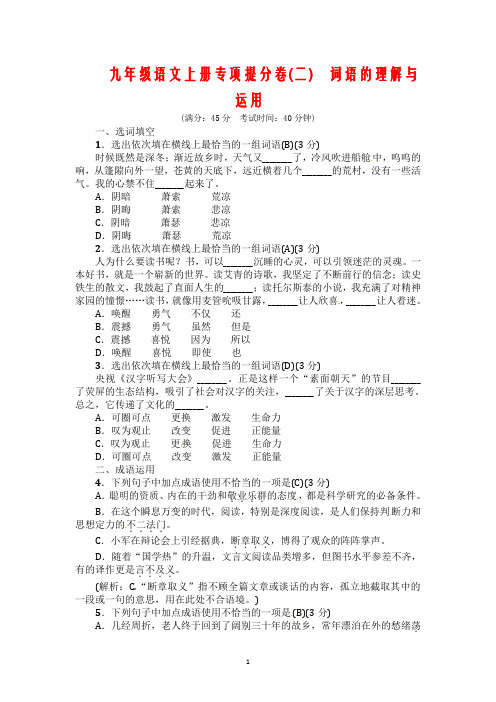 九年级语文上册专项提分卷二词语的理解与运用练习新人教版