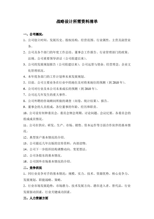 战略设计所需资料清单及访谈提纲