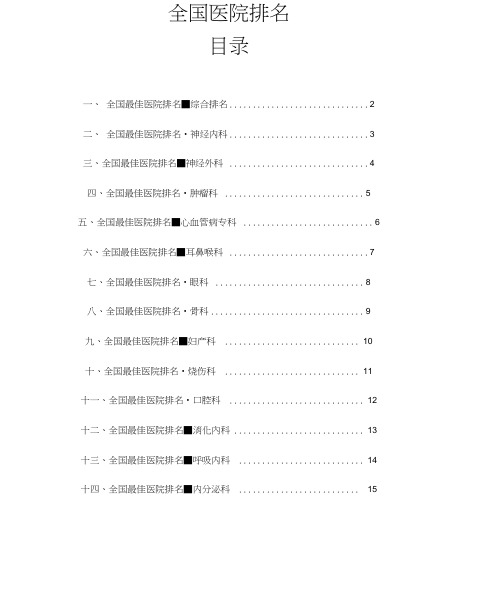 全国各专业十大医院排名