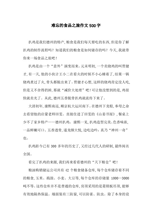 难忘的食品之旅作文500字