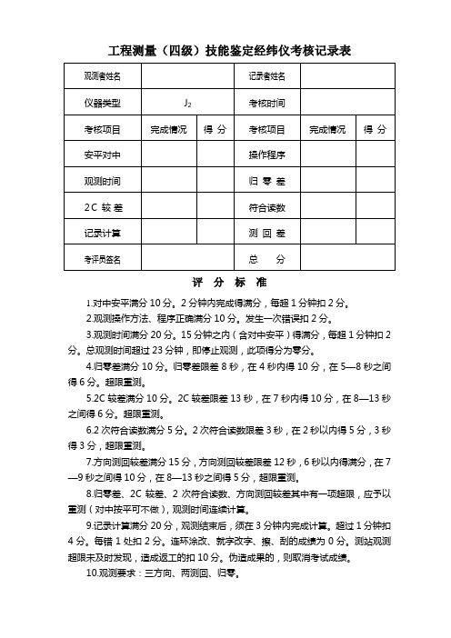 工程测量员四级操作评分标准