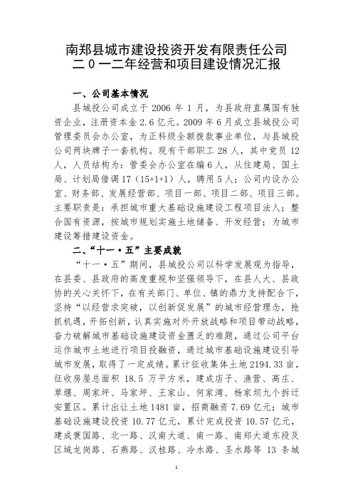 2012经营及项目建设情况汇报