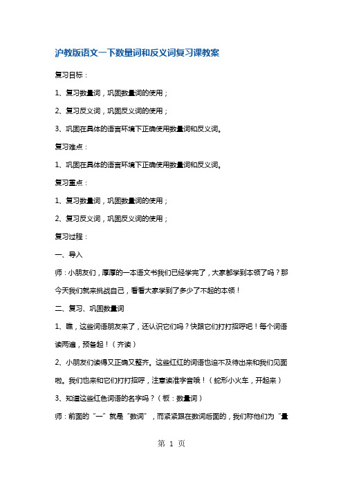 一年级下册语文教案数量词和反义词复习课 沪教版