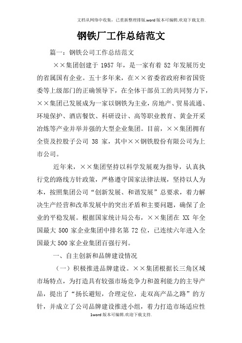 钢铁厂工作总结范文