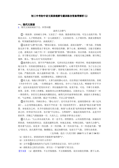 初三中考初中语文阅读理解专题训练含答案带解析(1)