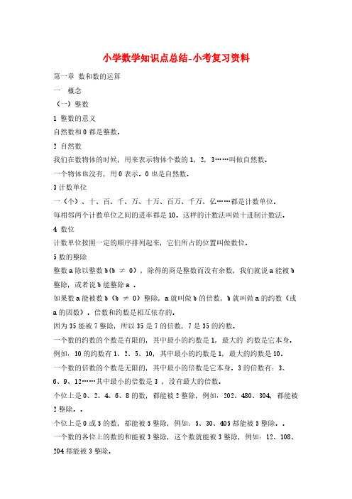 小学数学知识点总结-小考复习资料( 39页)