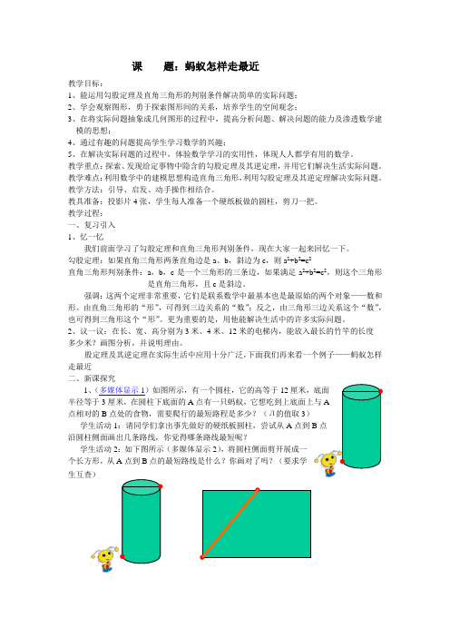 北师大版八年级上《蚂蚁怎样走最近》教学设计
