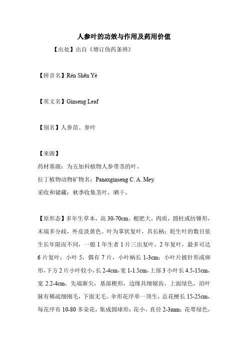 人参叶的功效与作用及药用价值