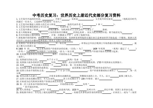 最新中考历史复习：世界历史上册近代史部分复习资料