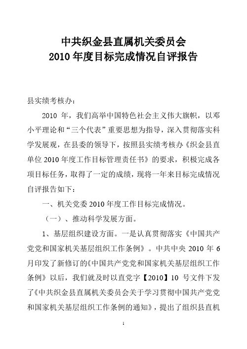 2010年度目标完成情况自评报告