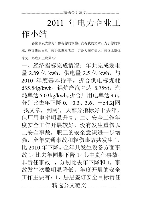 2011年电力企业工作小结