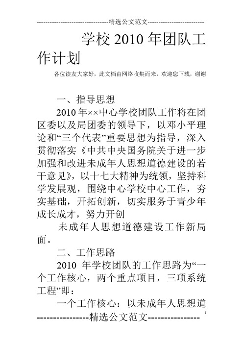 学校2010年团队工作计划