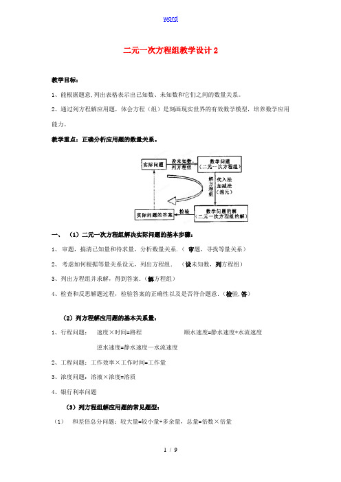 山东省聊城外国语学校七年级数学下册 第十章 二元一次方程组教学设计2 (新版)青岛版