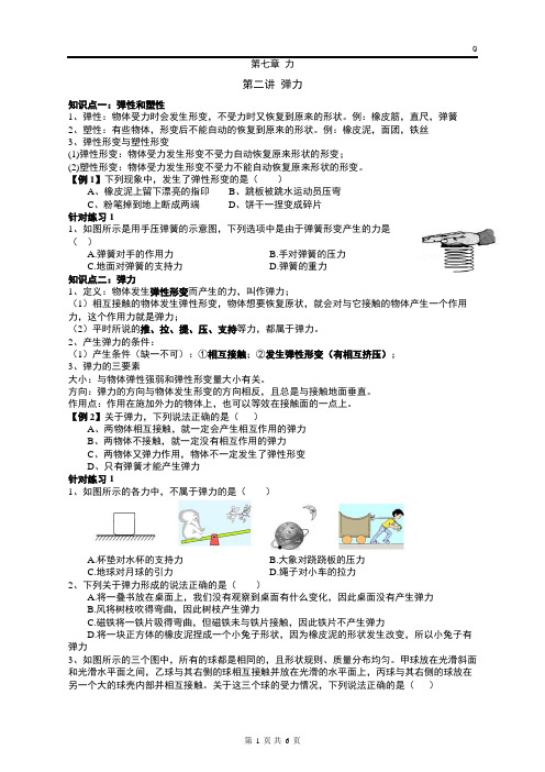 2021-2022学年人教版 八年级物理下册7-2《弹力》课时同步练习及解析