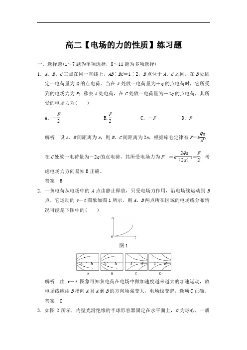 高二【电场的力的性质】练习题(带解析)