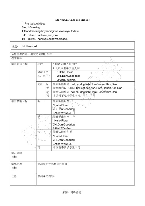 新概念英语青少版入门级AUnit1Lesson1教案