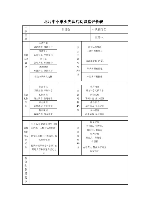 中小学少先队活动课评价表