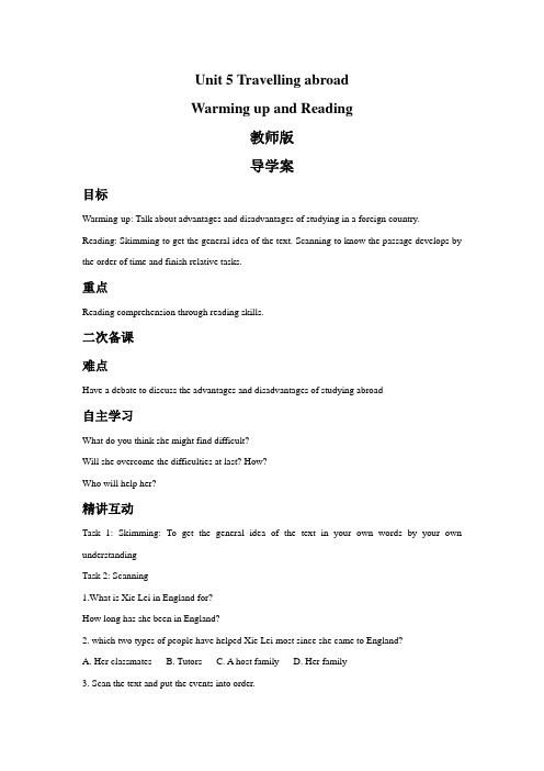 Unit 5 Travelling abroad Warming up and Reading(教师版)导学案-人教选修7精品