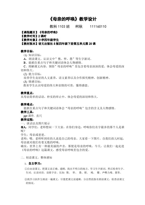 《母亲的呼唤》教案