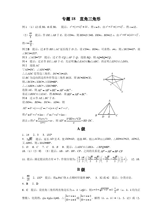 初中八年级奥数竞赛-专题18 直角三角形_答案.doc