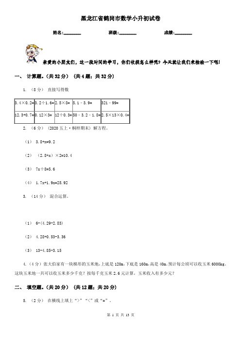 黑龙江省鹤岗市数学小升初试卷