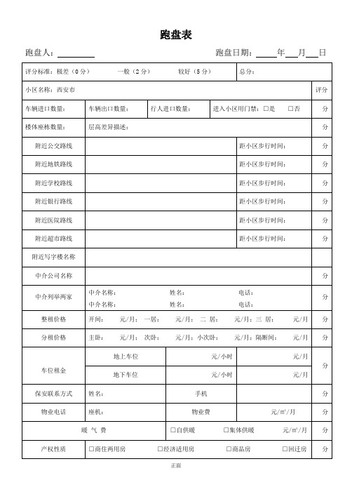 跑盘表