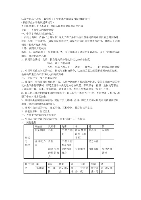 江苏普通高中历史(必修科目)学业水平测试复习提纲