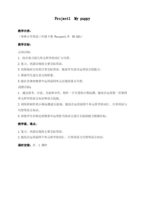 最新江苏译林版英语小学三年级下册Project 1 My puppyword优质课教案