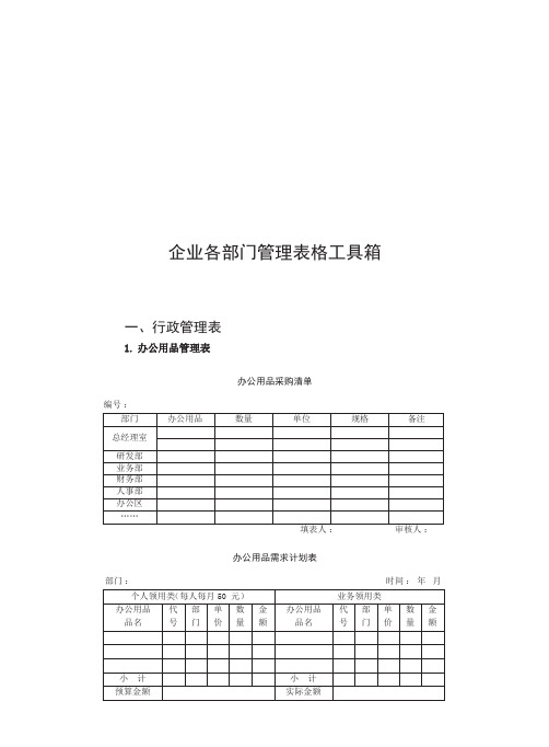 各种管理类表格工具大全(行政,人事,采购,营销,后勤,生产,质量,安全)
