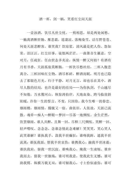 酒一杯,剑一柄,笑看红尘问天涯