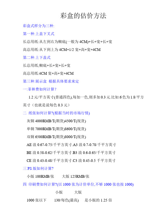 彩盒估价知识