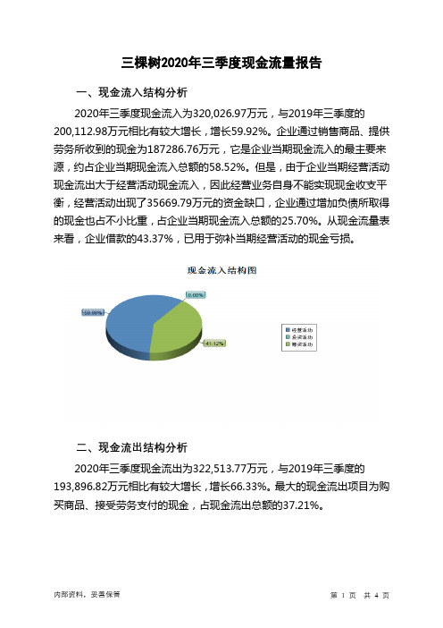 三棵树2020年三季度现金流量报告