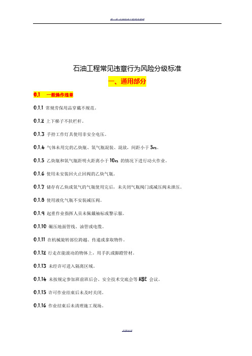 石油工程常见违章行为风险分级标准
