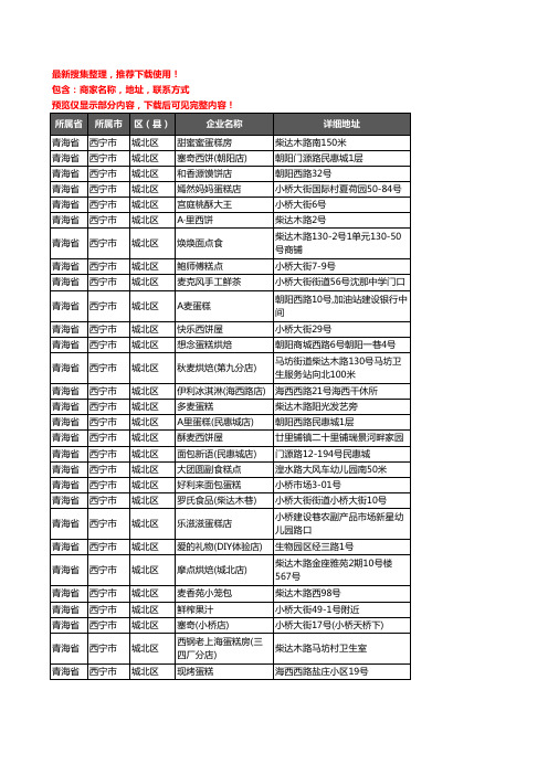 新版青海省西宁市城北区蛋糕房企业公司商家户名录单联系方式地址大全34家